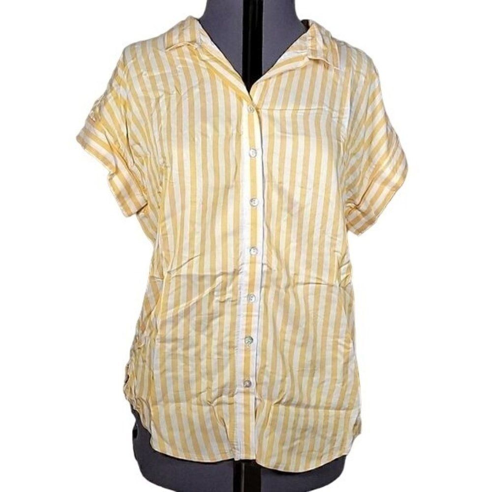 NWOT Denim & Co. Naturals Striped Button-Front Top Sz S